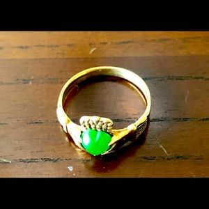 Irish Claddagh Ring. Gold with jade heart.